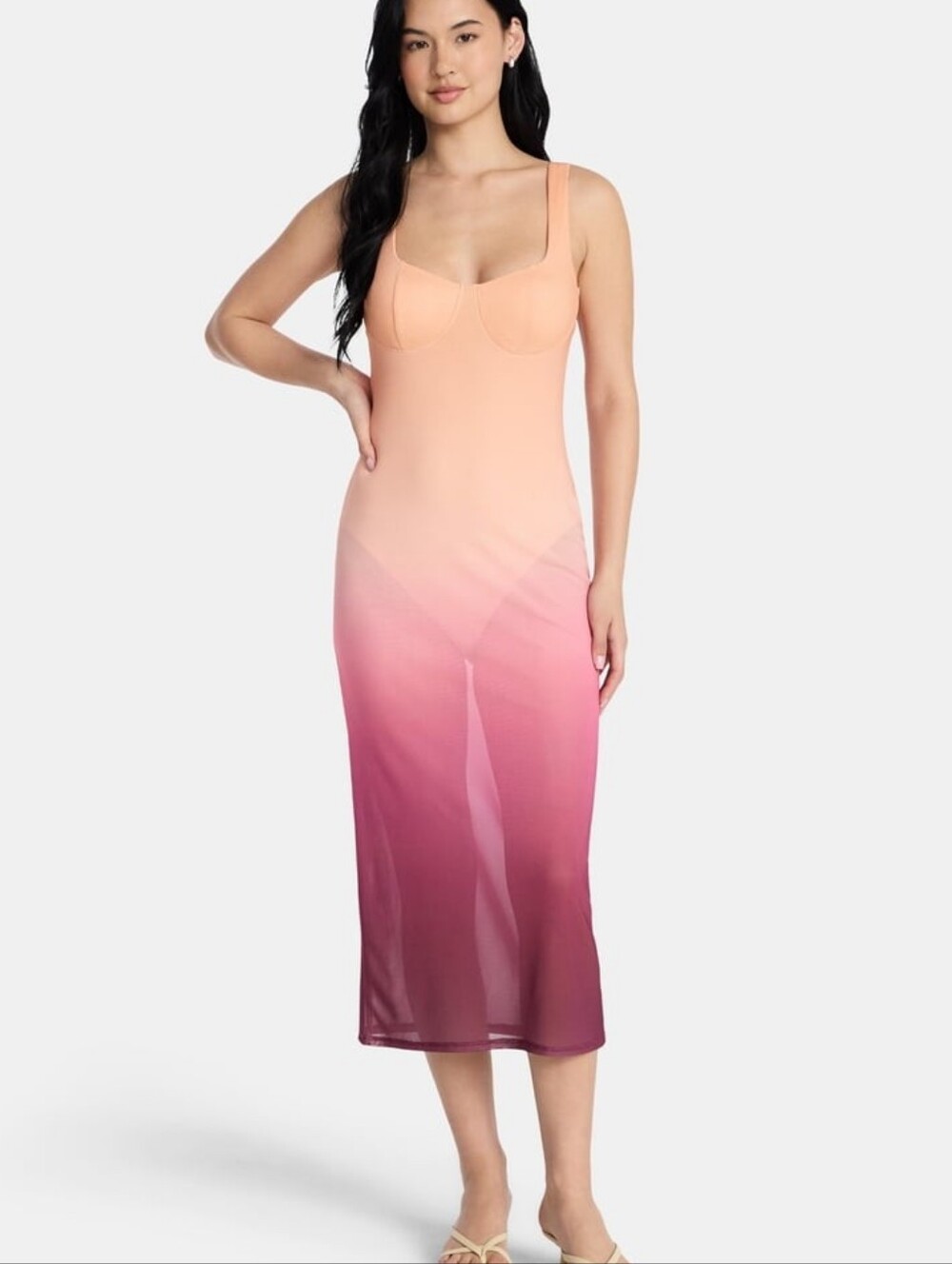 Madden NYC Mesh Ombre Midi Dress • Size XL Peach Cobbler NWT